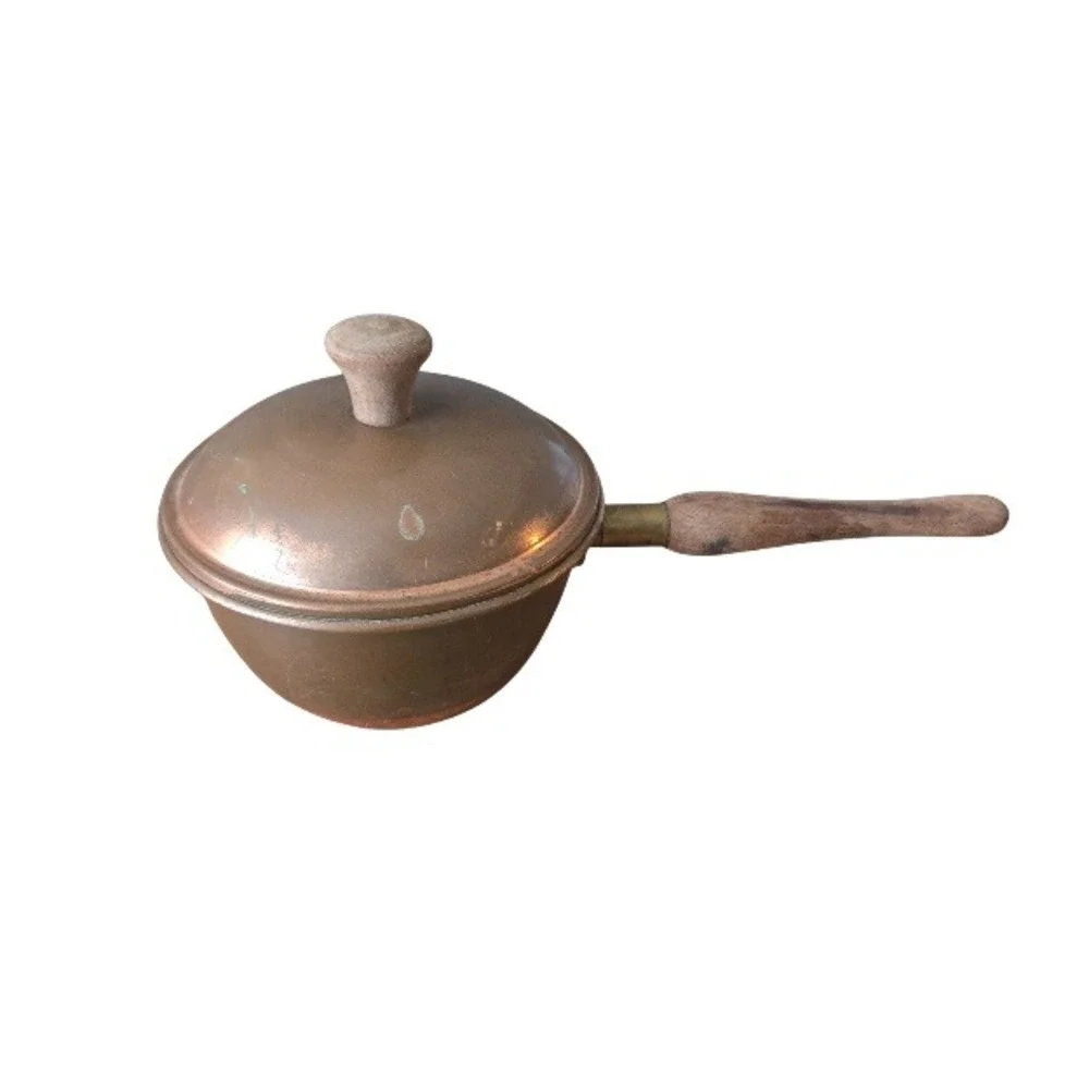 Rustic‎ Vintage Copper Sauce Pot with Lid Wood Handle 4x2